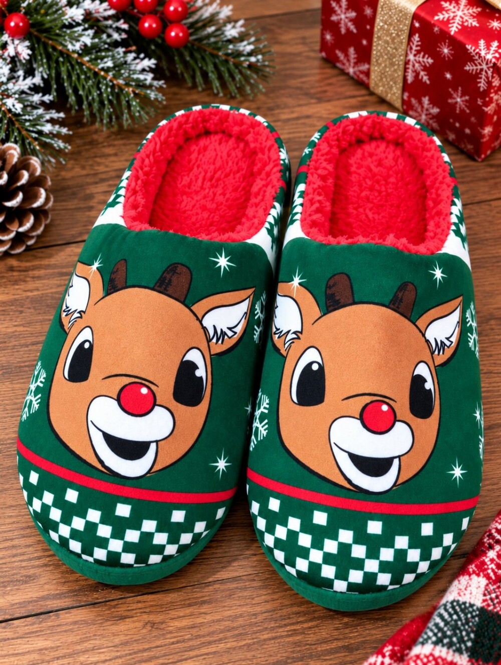 Rudolph Red Nosed Reindeer Christmas Slippers Green Red Holiday Shoes